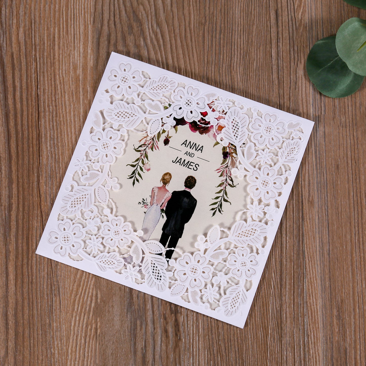 Ivory Square Hollow Flora Wedding Invitation