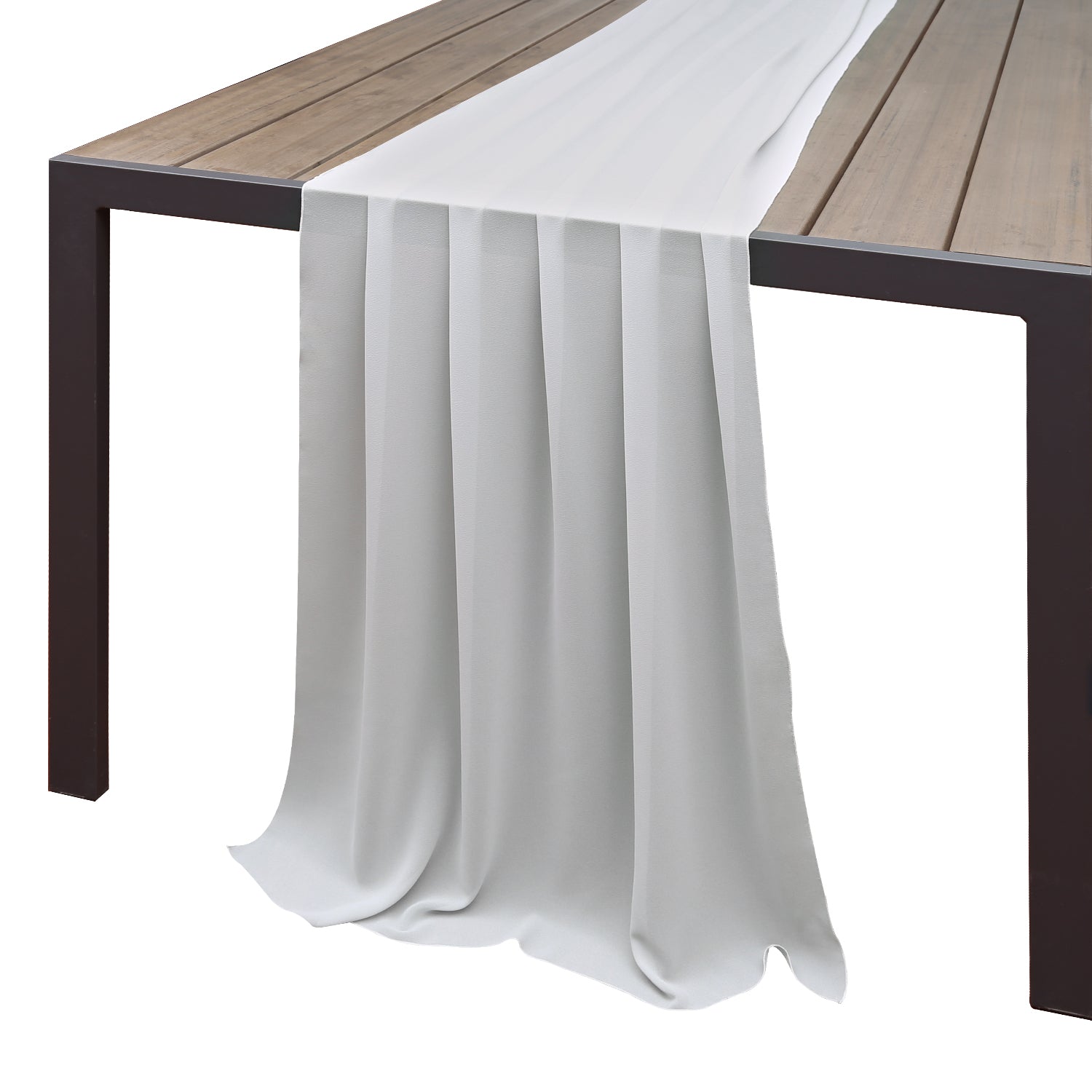 Doris Home 1pc 27x120inches 10ft Light Grev Chiffon Table Runner Tulle Extra Long Sheer Decoration With Ivory Ribbon For Romantic Wedding Reception Bridal Baby Shower Holiday Party - DorisHome