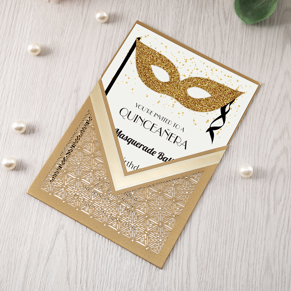 Gold Floral Laser cut invitation cards for Wedding, Anniversary, Quinceanera - DorisHome