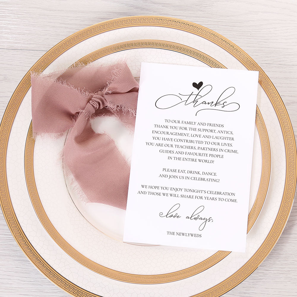 Thank You Place Setting Cards With Mauve Chiffon Ribbon - DorisHome