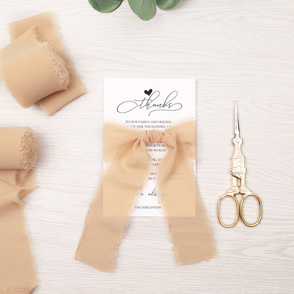 Handmade Fringe Chiffon Silk-Like Ribbon 2" x 7Yd Set of 3 Rolls Ribbons for Wedding Invitations, Bouquets, Gift Wrapping (3 Rolls Nude) - DorisHome