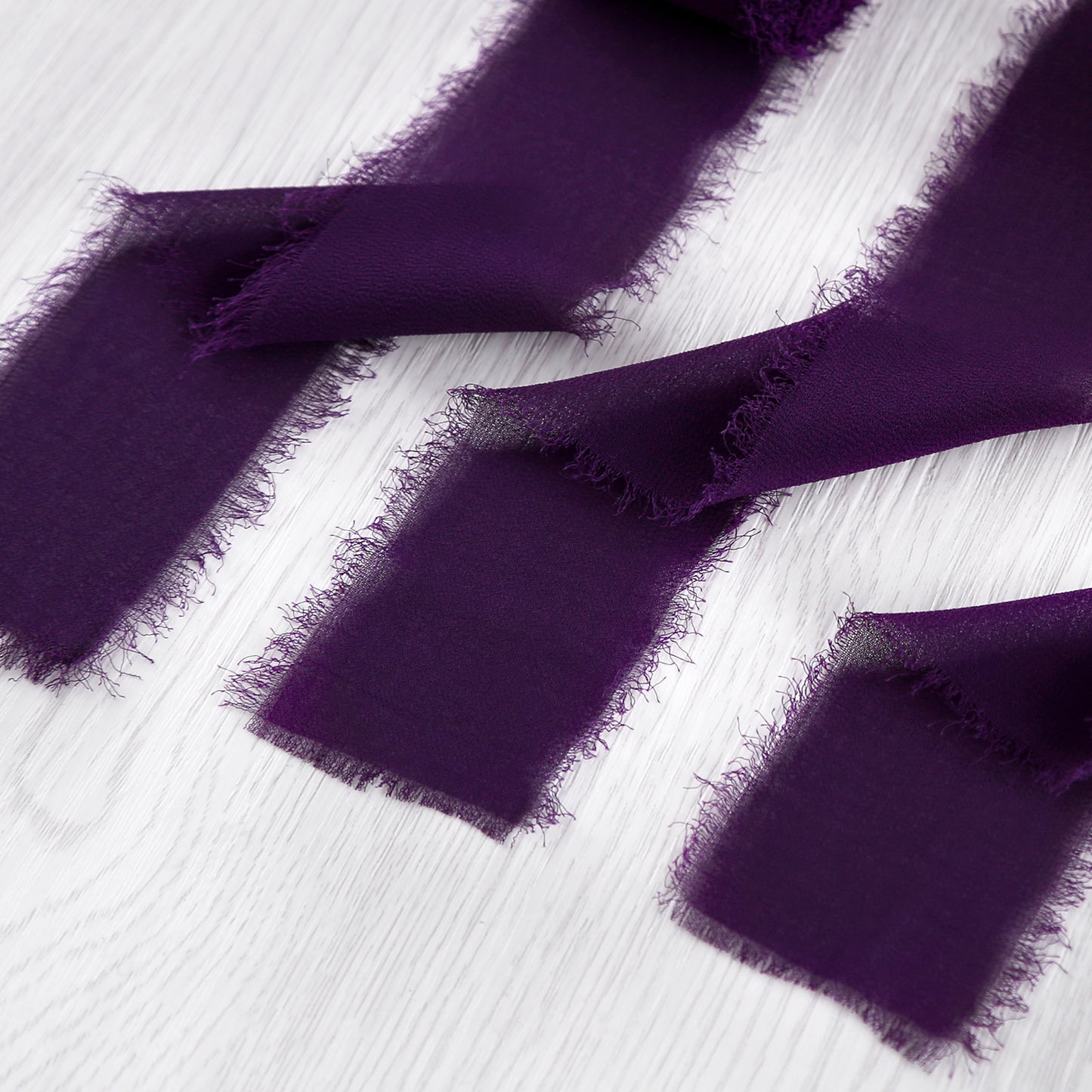 Handmade Fringe Chiffon Silk-Like Ribbon 2" x 7Yd Set of 3 Rolls Ribbons for Wedding Invitations, Bouquets, Gift Wrapping (3 Rolls Plum)