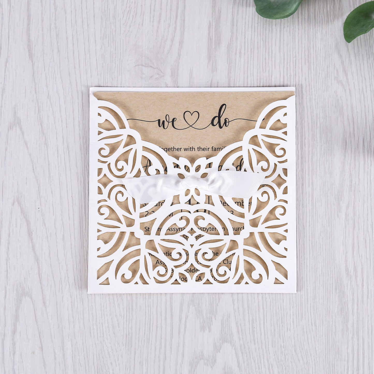 Lace Bowknot Vintage Laser Cut Wedding Invitation White Hollow-out Flowers