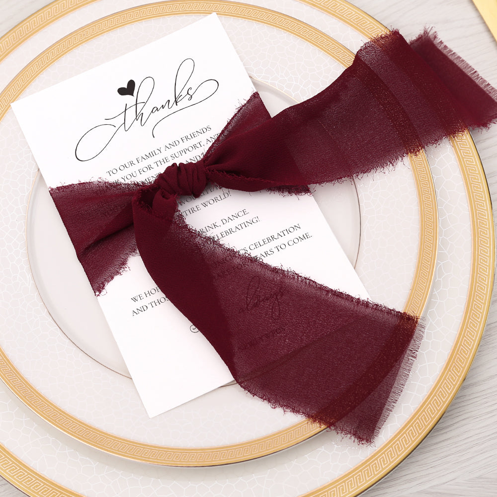 Thank You Place Setting Cards With Burgundy Chiffon Ribbon - DorisHome