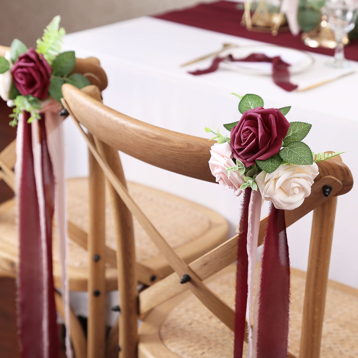 Faneya 12pcs Burgundy Pink Floral Wedding Flower Artificial Flowers