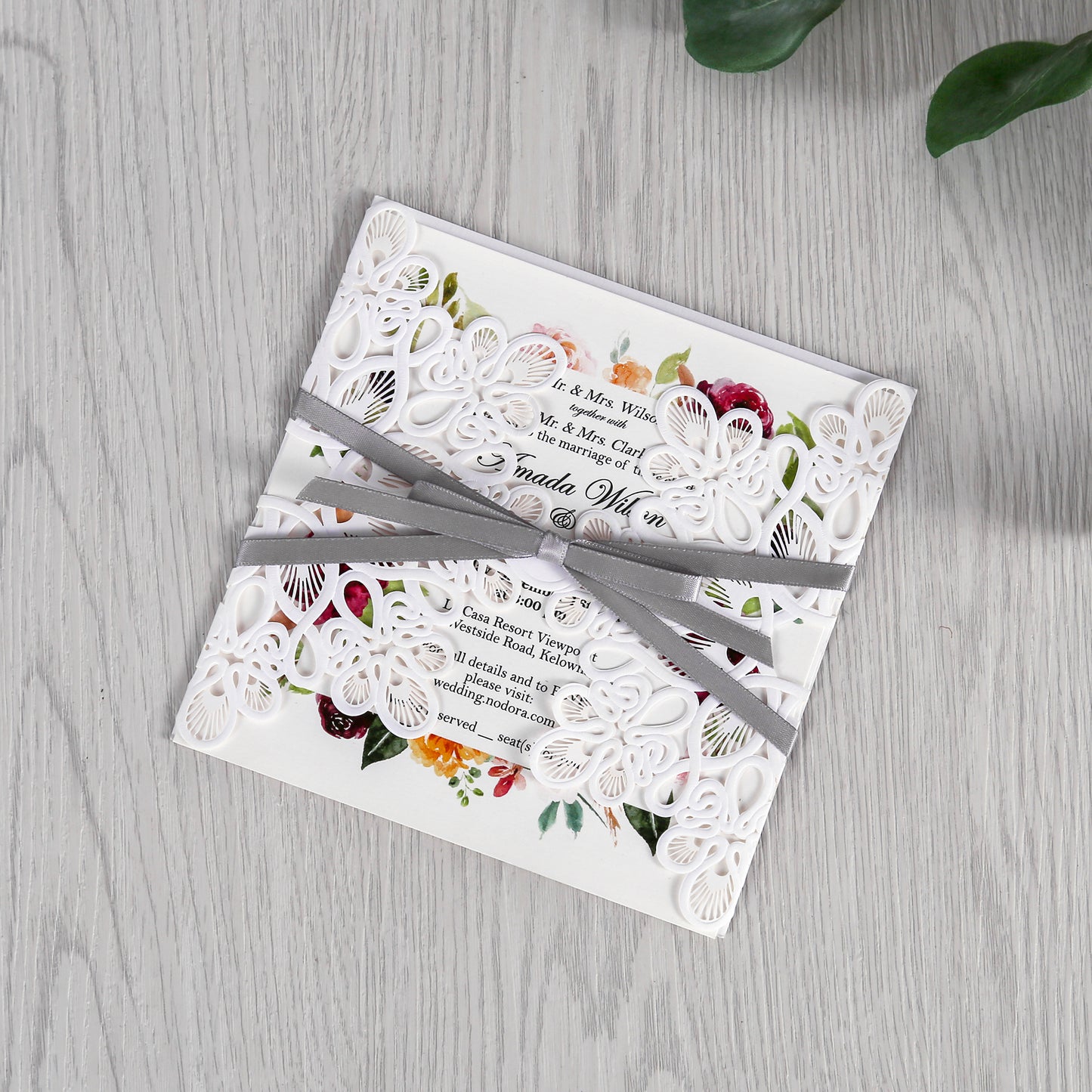 White Laser Cut with Gray Bowknot wedding invitation