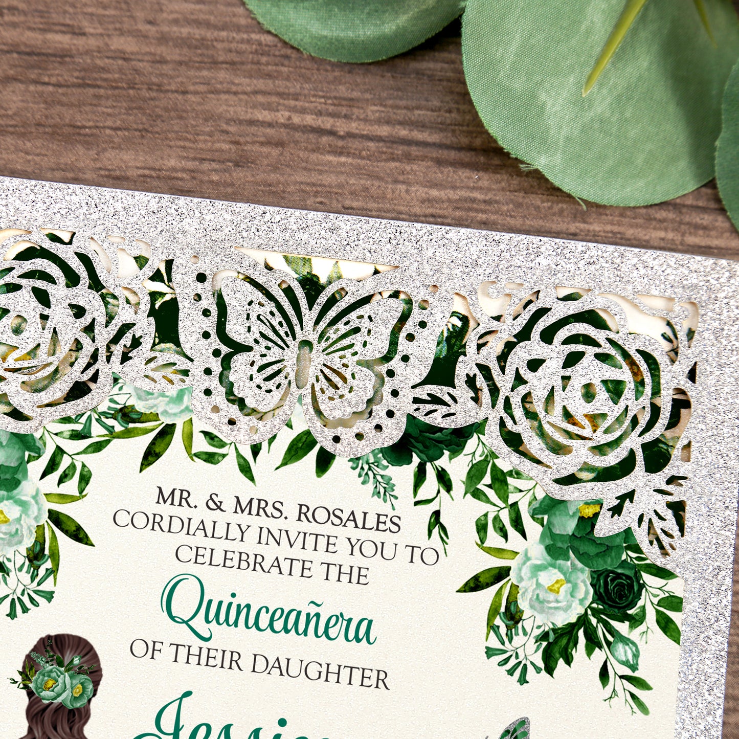 Silver with Hollow Butterflies Invitations Greeting Cards For Quinceanera
