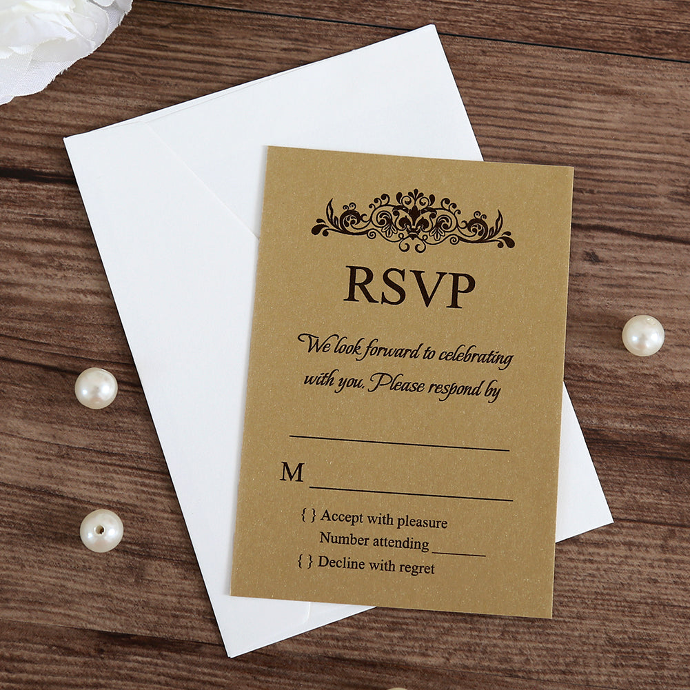 Gold RSVP Card with Envelope for Wedding - DorisHome