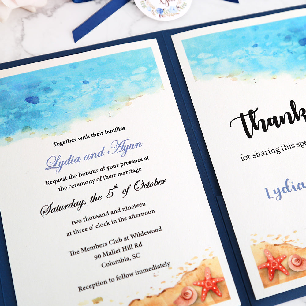 Pocket Blue Wedding Invitations Greeting Cards - DorisHome