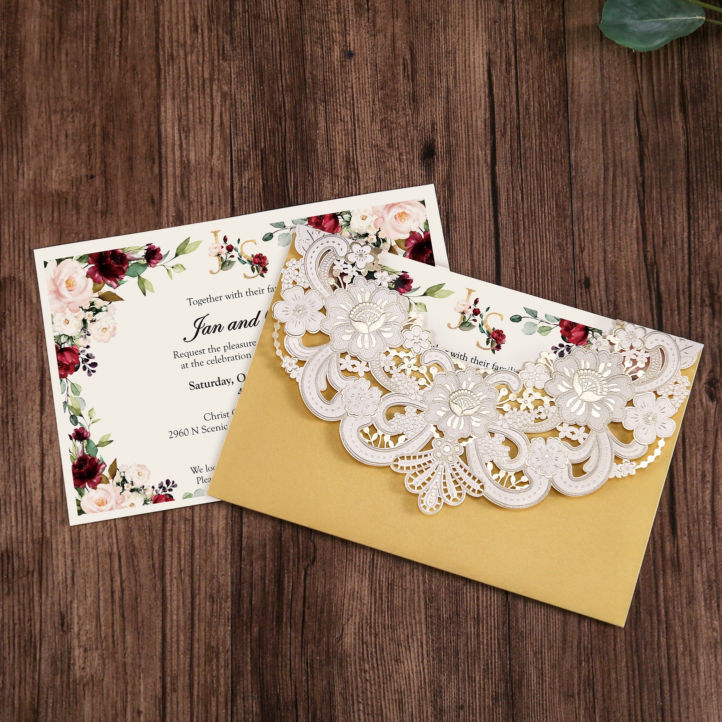 Gold Hollow Flora Laser Cut Invitation Cards ,Invitations