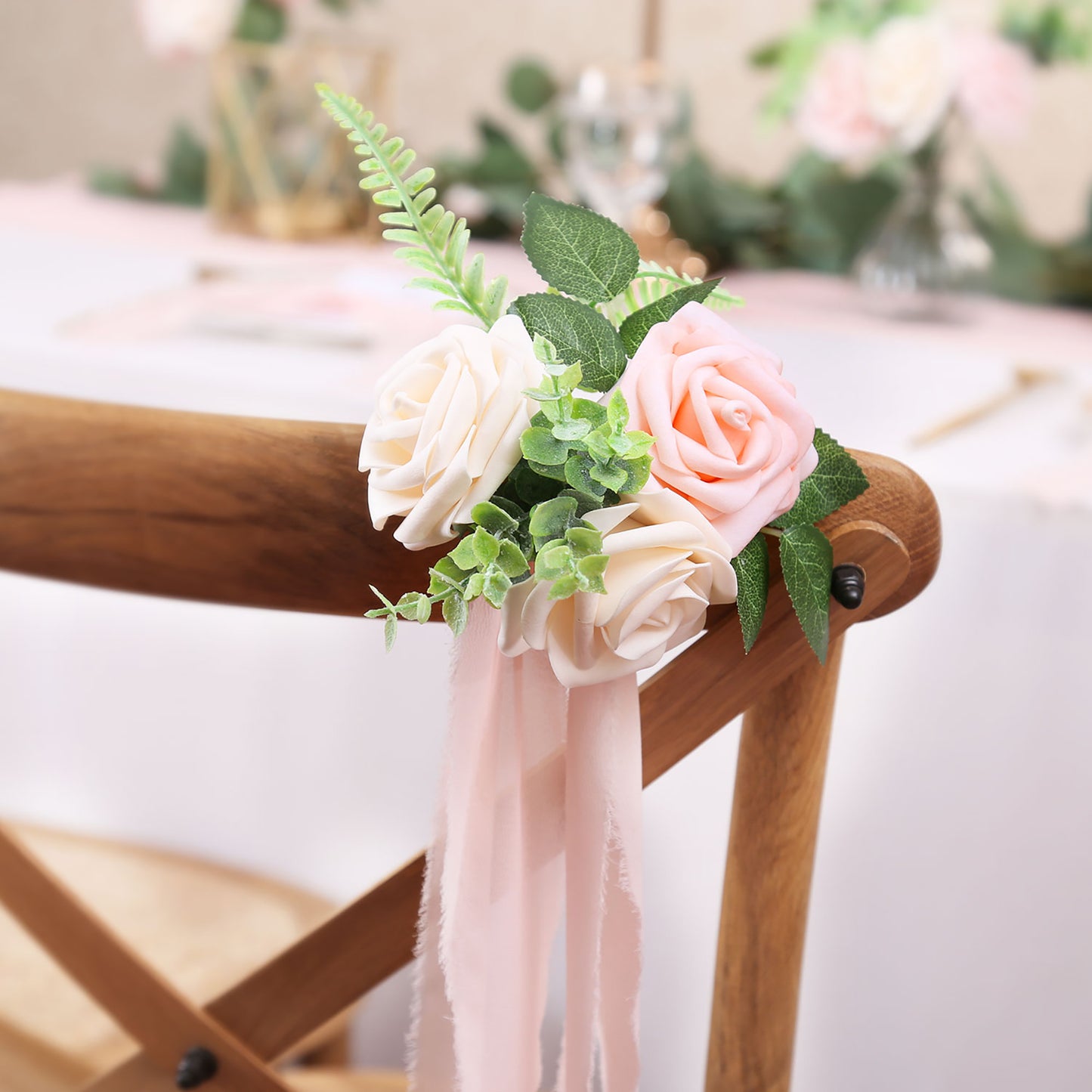 Faneya 12pcs Pink Cream Floral Wedding Flower Artificial Flowers