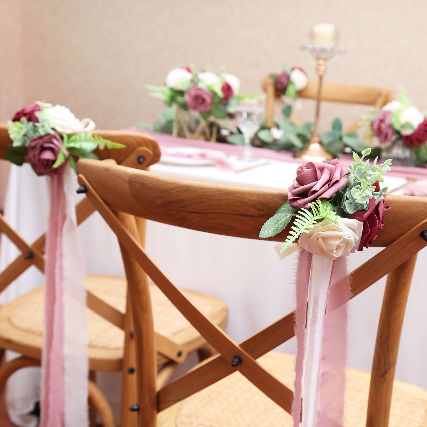 Faneya 12pcs Mauve Burgundy Cream Floral Wedding Flower Artificial Flowers