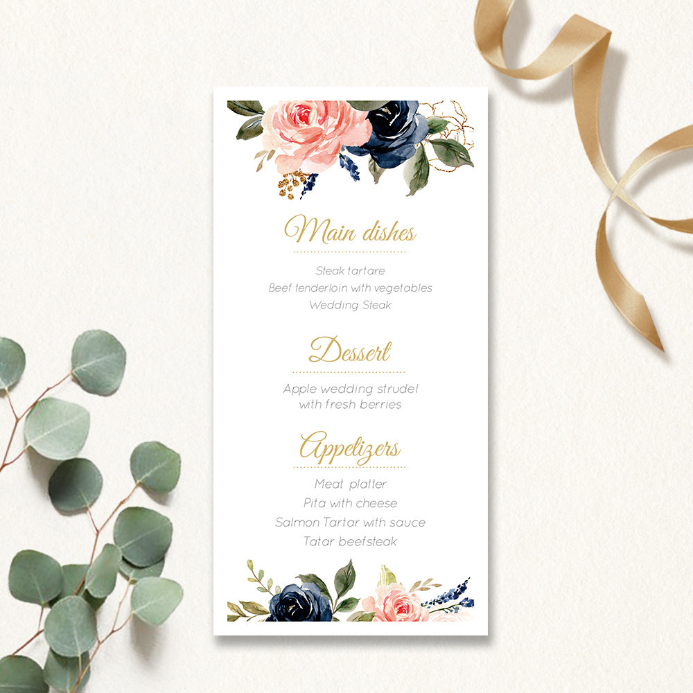 Blushing Pink Rose Menu Cards - DorisHome