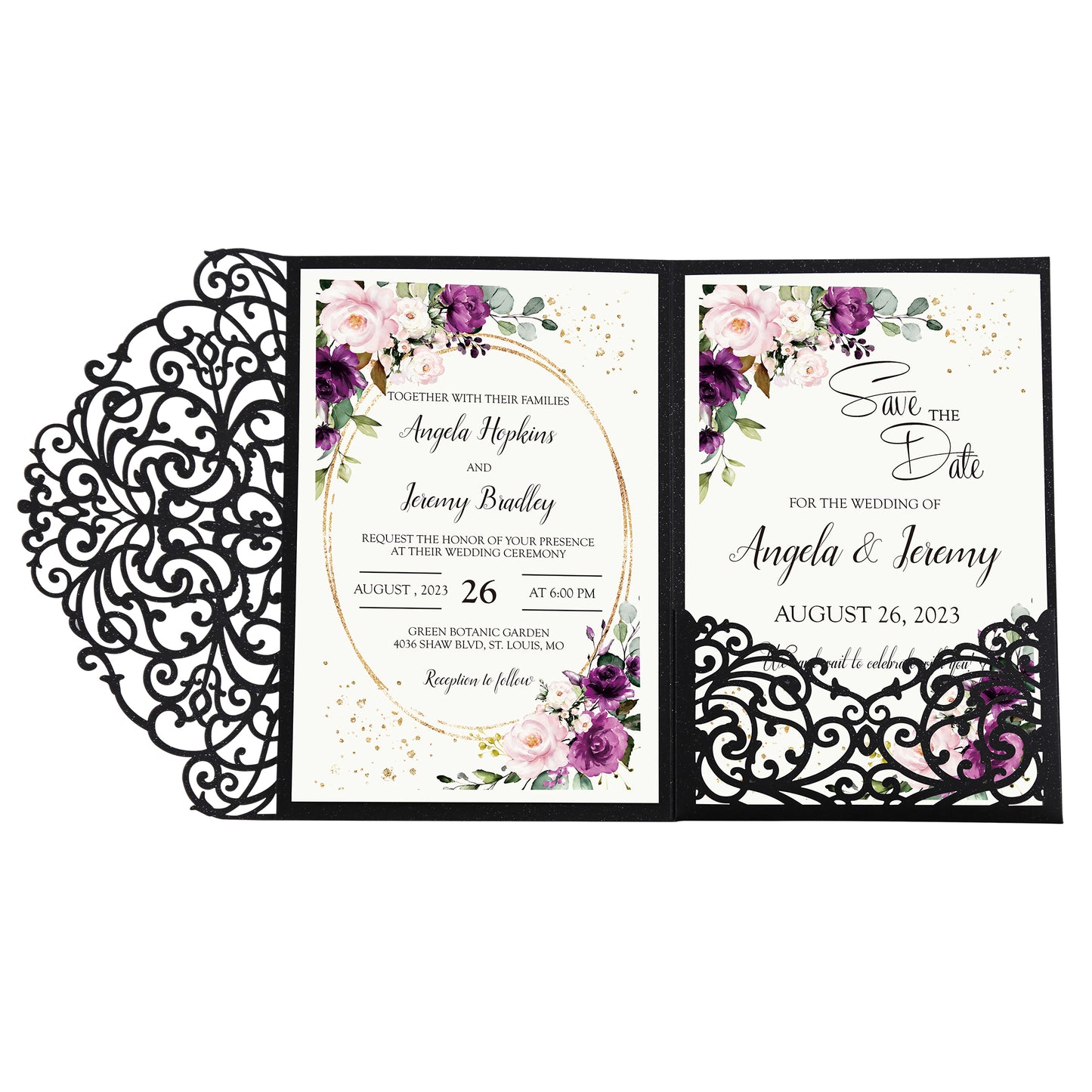 4.7 x7 inch Black Laser Cut Hollow Rose Wedding Invitations Cards with Envelopes for Wedding Party