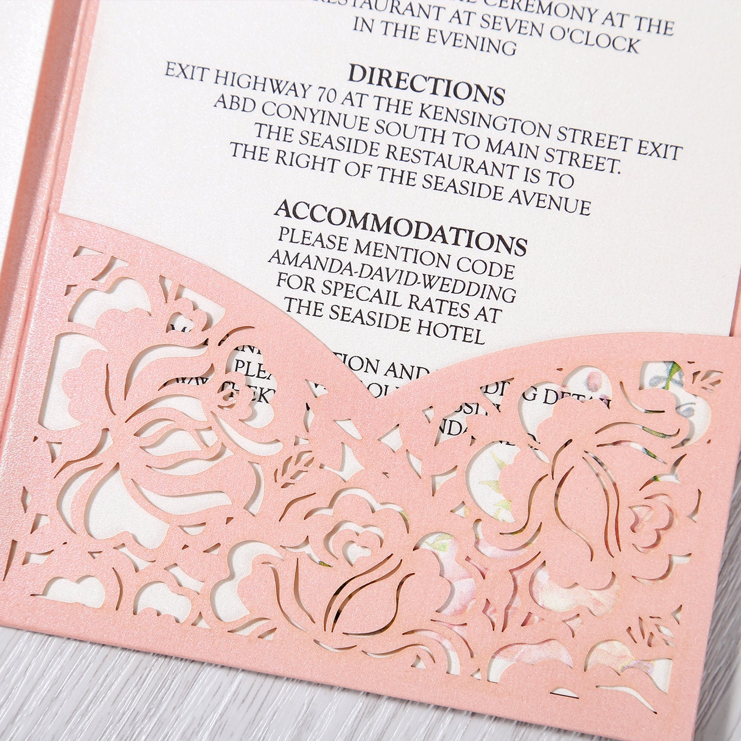 Pink Floral Laser cut invitation cards for Wedding