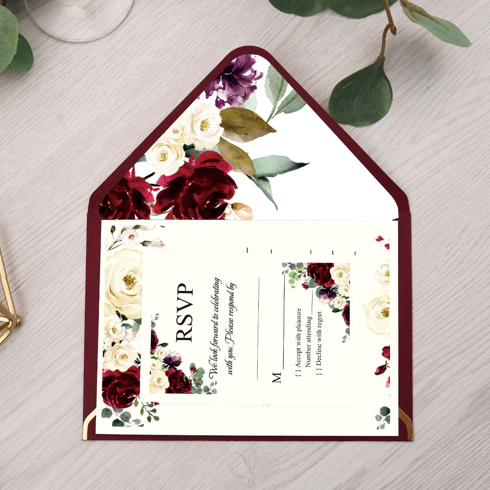 Pocket Burgundy Wedding Invitations Greeting Cards - DorisHome