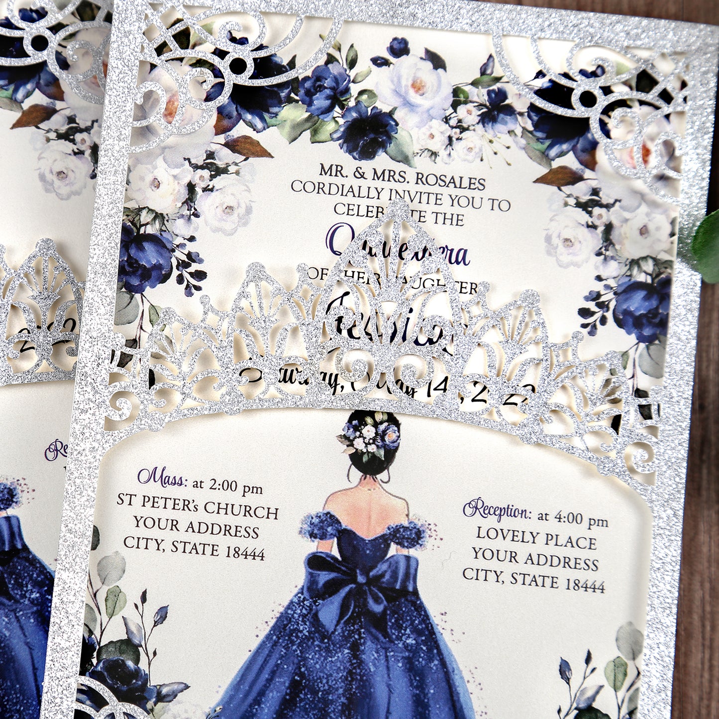 Silver Glitter Invitations Greeting Cards For Quinceanera - DorisHome