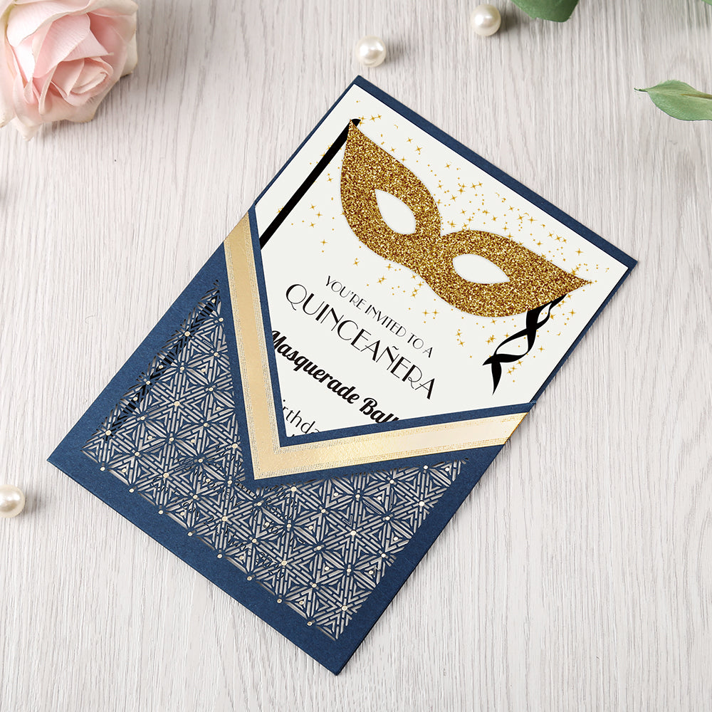 Blue Floral Laser cut invitation cards for Wedding, Anniversary - DorisHome