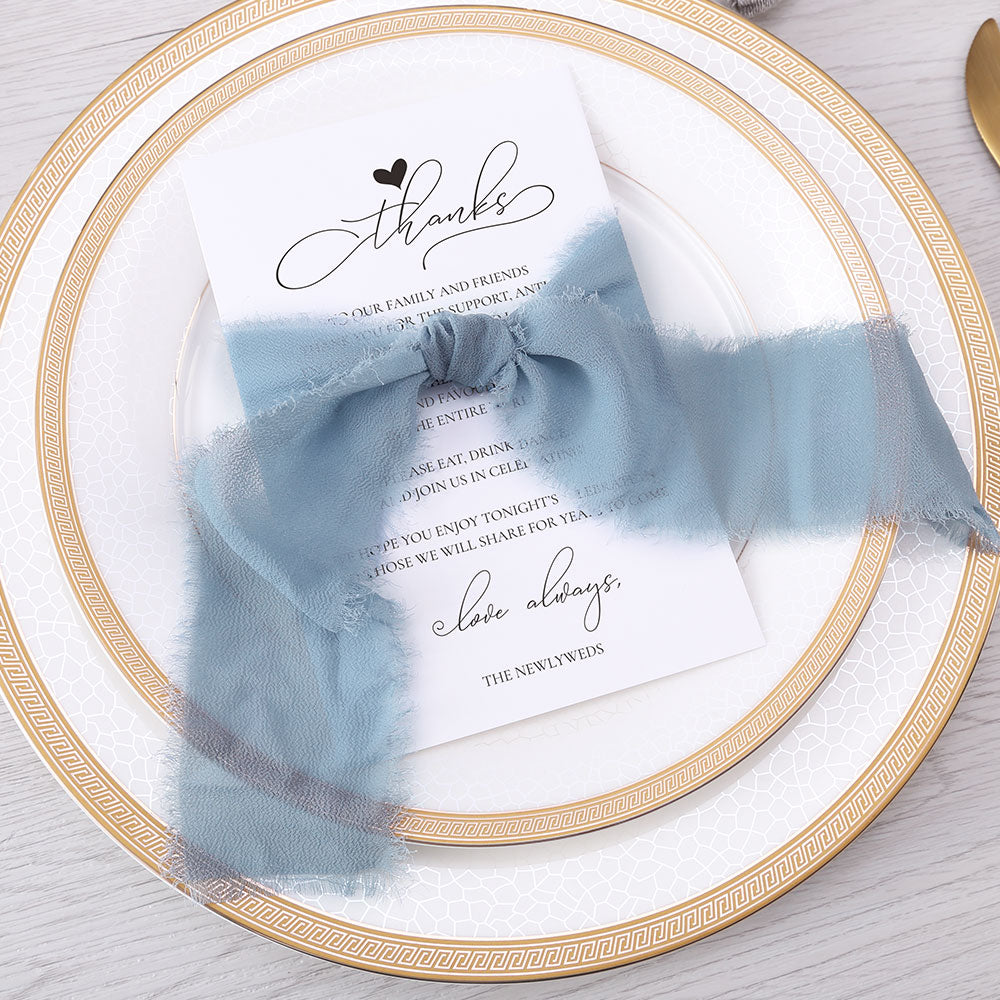 Thank You Place Setting Cards With Dusty Blue Chiffon Ribbon - DorisHome