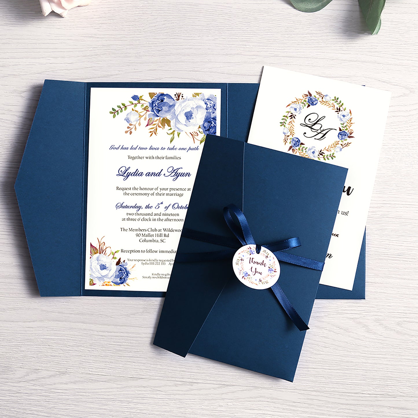 Pocket Blue Wedding Invitations Greeting Cards