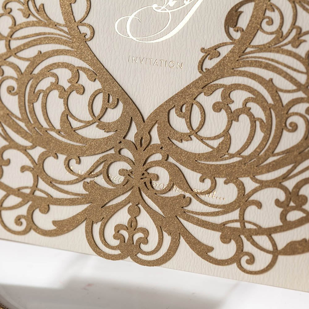 Gold Lace Cut Wedding Invitation Cards,Invitations - DorisHome