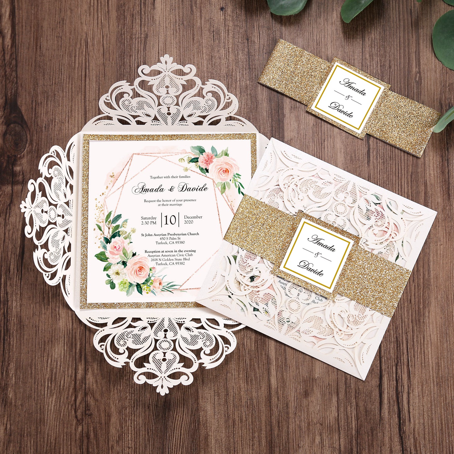 Square Gold Wedding Invitations for Wedding, Bridal Shower, Dinner, Party