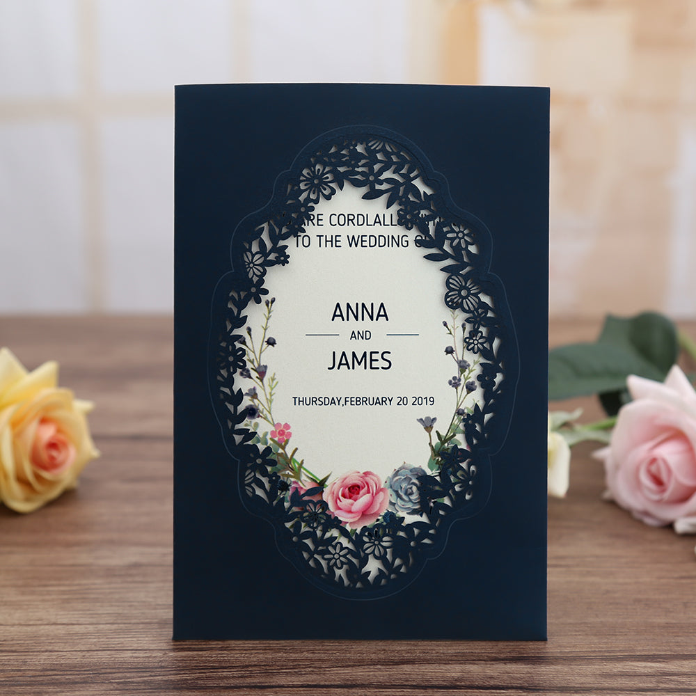 Pocket Navy Wedding Invitations Greeting Cards For Wedding - DorisHome