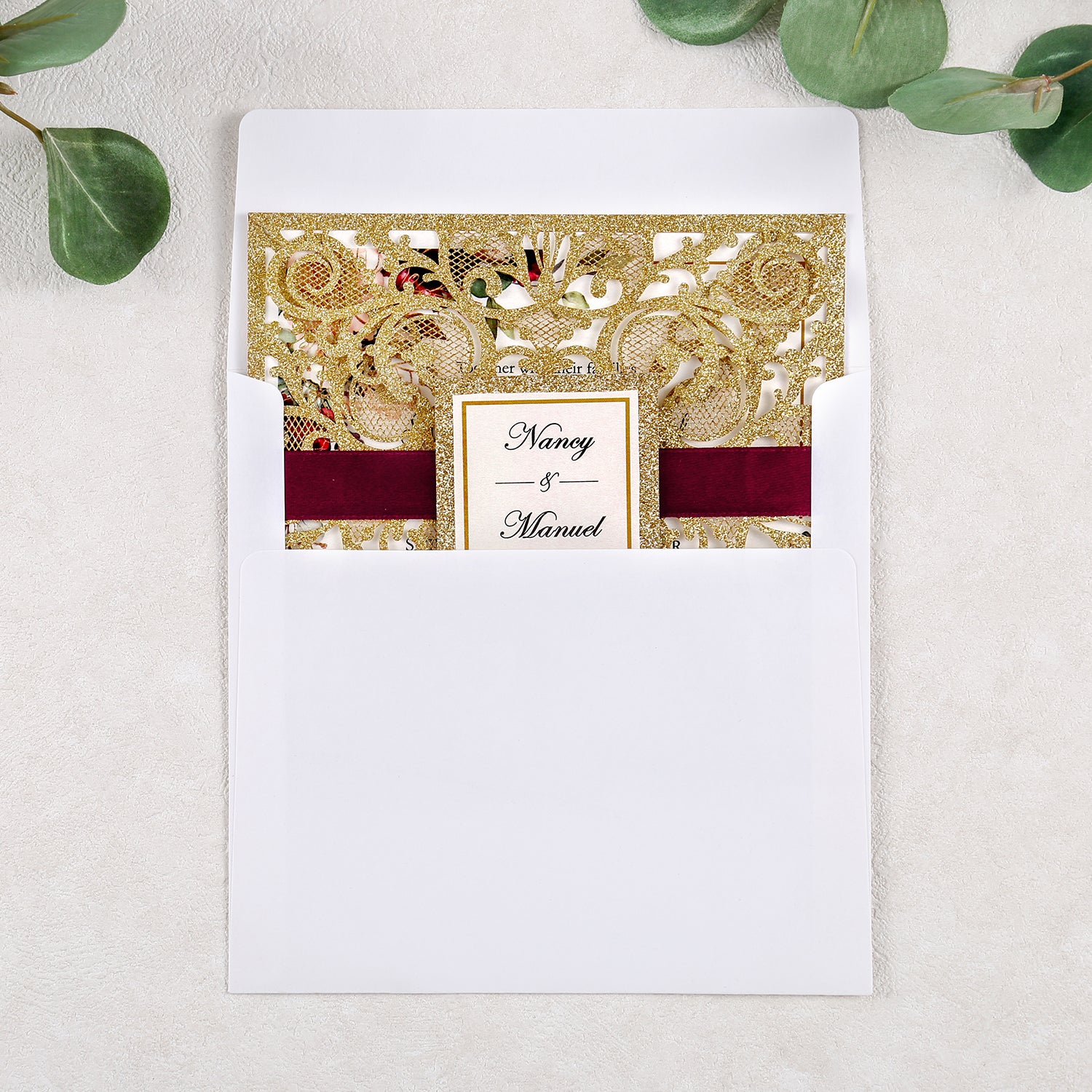 Square Rose Gold Glitter Wedding Invitations with Glitter Belly Band for Wedding 的副本 - DorisHome