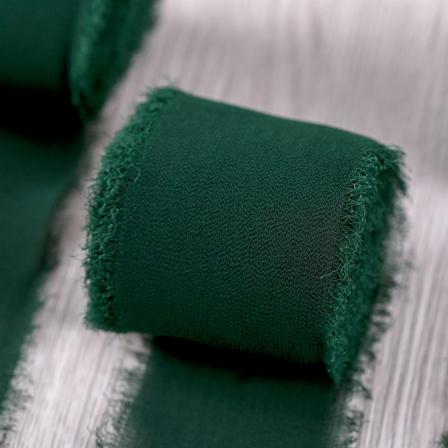 Handmade Fringe Chiffon Silk-Like Ribbon 2" x 7Yd Set of 3 Rolls Ribbons for Wedding Invitations, Bouquets, Gift Wrapping (3 Rolls Dark Green)