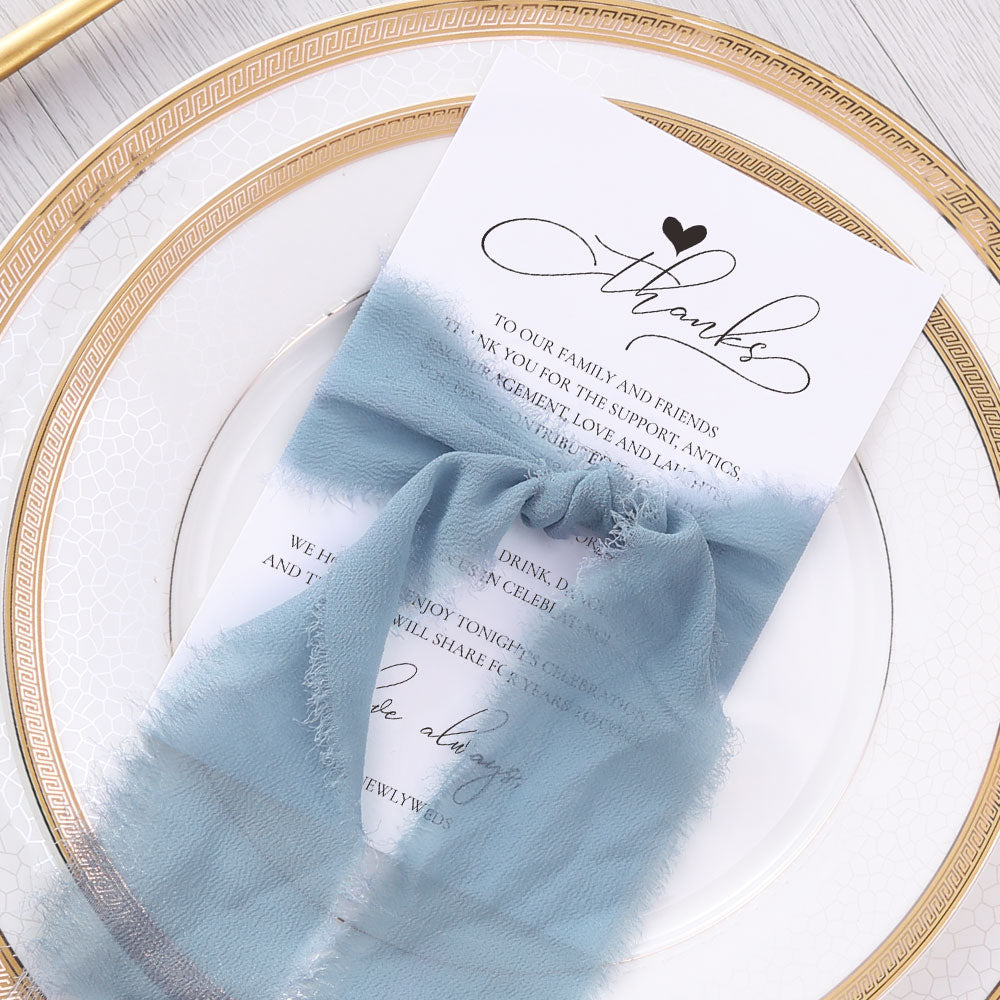 Thank You Place Setting Cards With Dusty Blue Chiffon Ribbon - DorisHome
