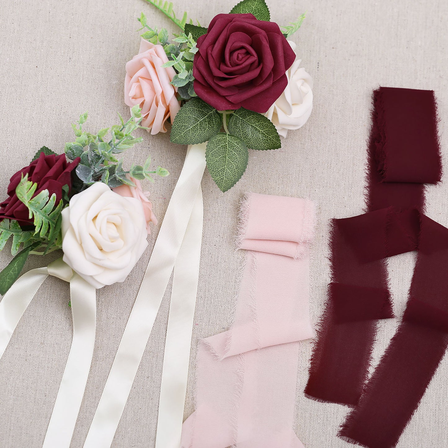 Faneya 12pcs Burgundy Pink Floral Wedding Flower Artificial Flowers