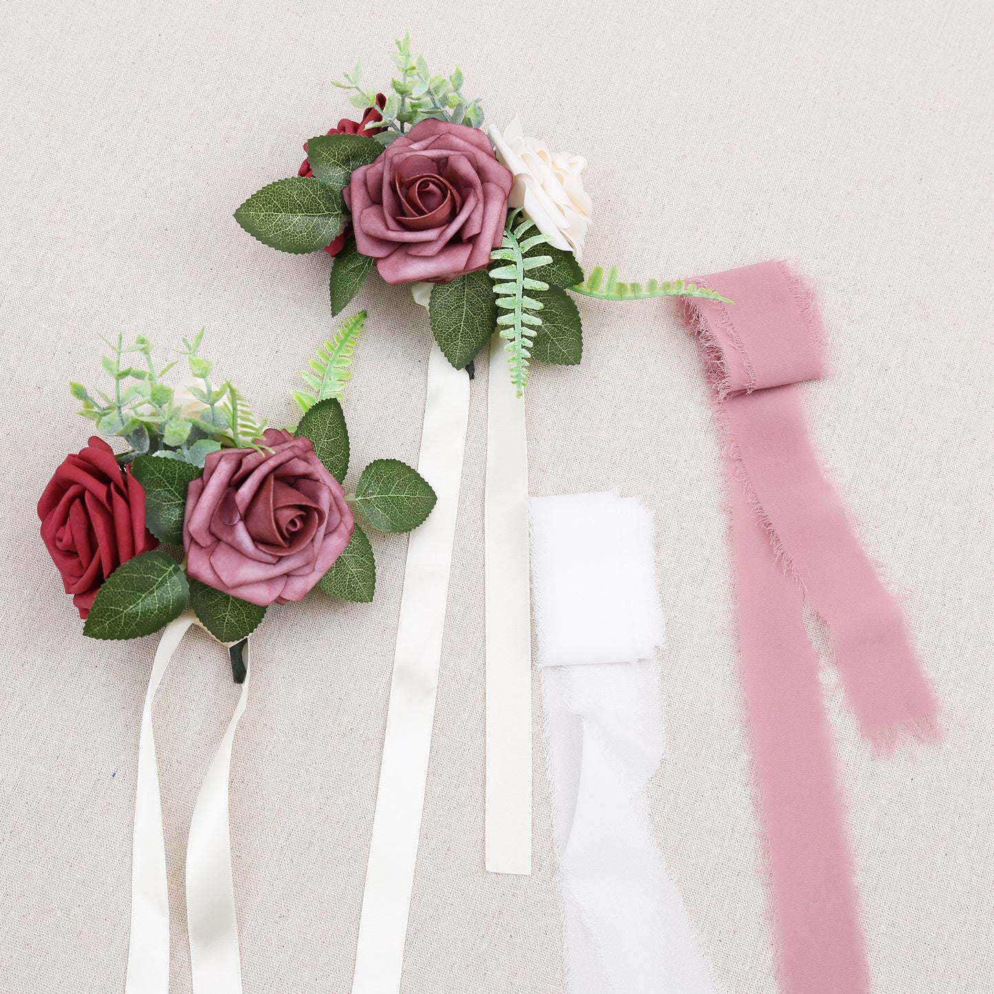 Faneya 12pcs Mauve Burgundy Cream Floral Wedding Flower Artificial Flowers