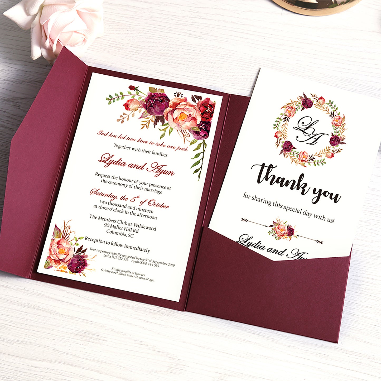 Pocket Burgundy Wedding Invitations Greeting Cards