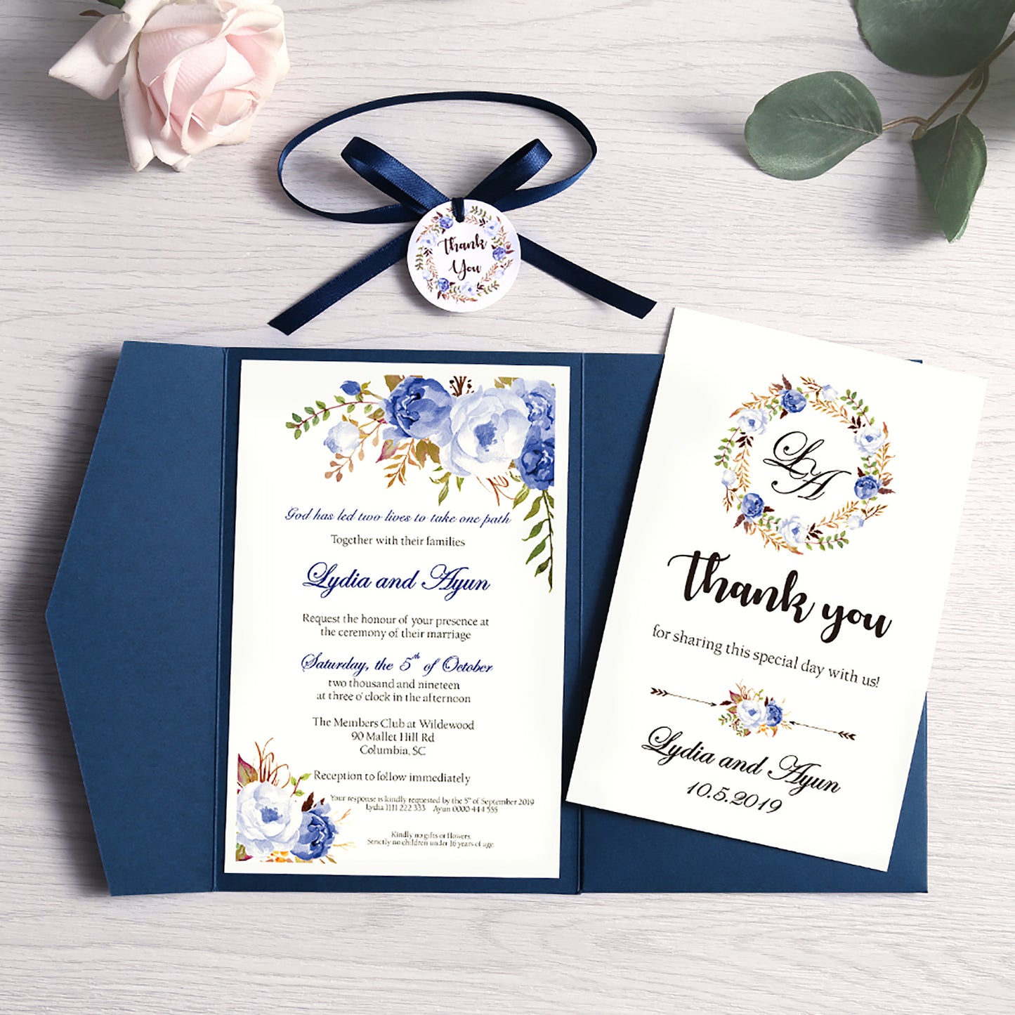 Pocket Blue Wedding Invitations Greeting Cards