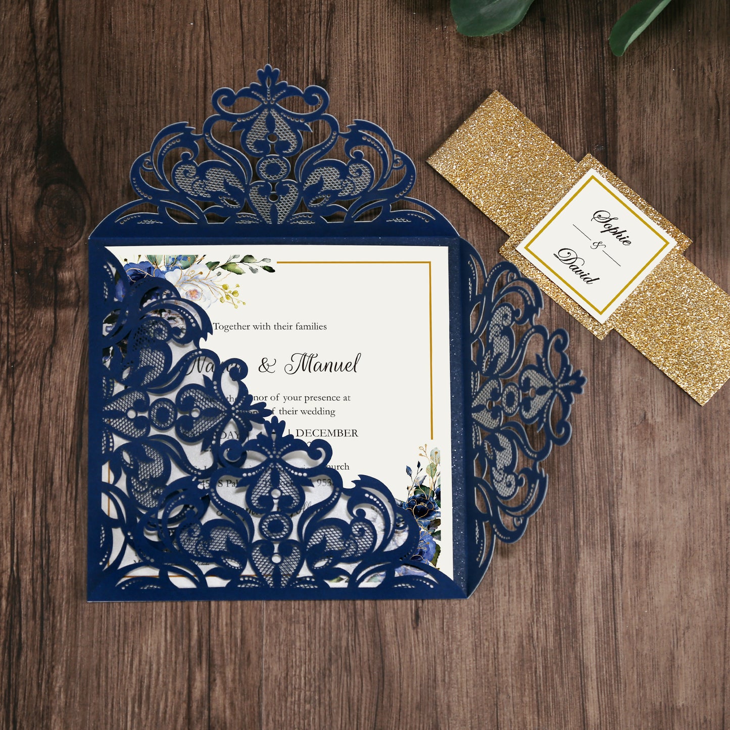 Square Blue Wedding Invitations for Wedding, Bridal Shower, Dinner, Party