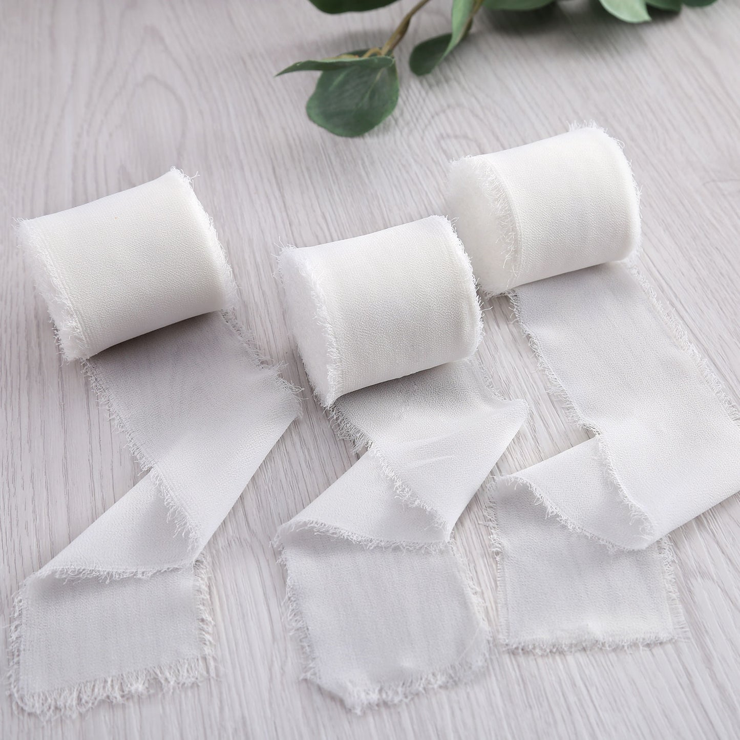 Handmade Fringe Chiffon Silk-Like Ribbon 2" x 7Yd Set of 3 Rolls Ribbons for Wedding Invitations, Bouquets, Gift Wrapping (3 Rolls Ivory)
