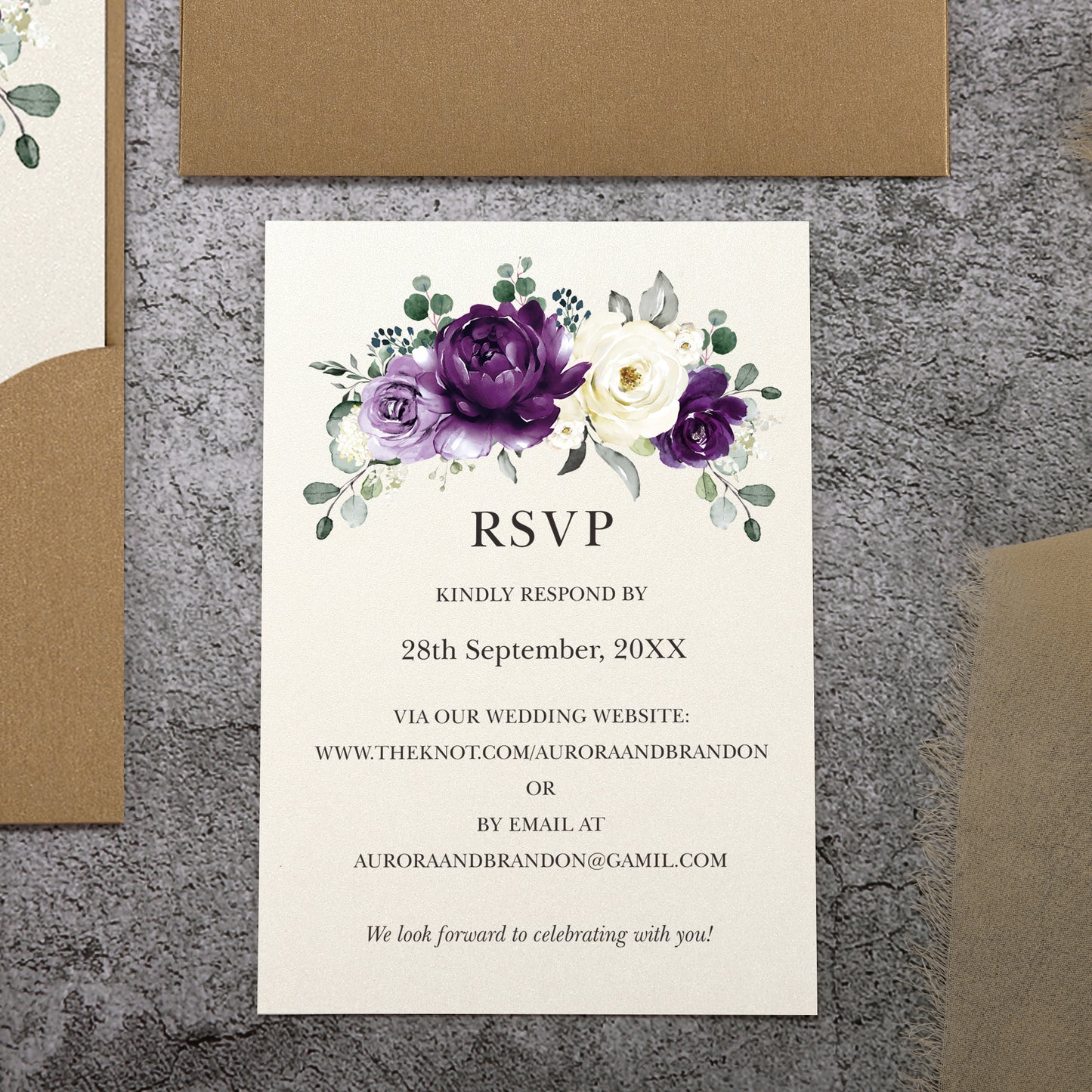 Vertical Purple Floral Laser cut invitations for Wedding Anniversary