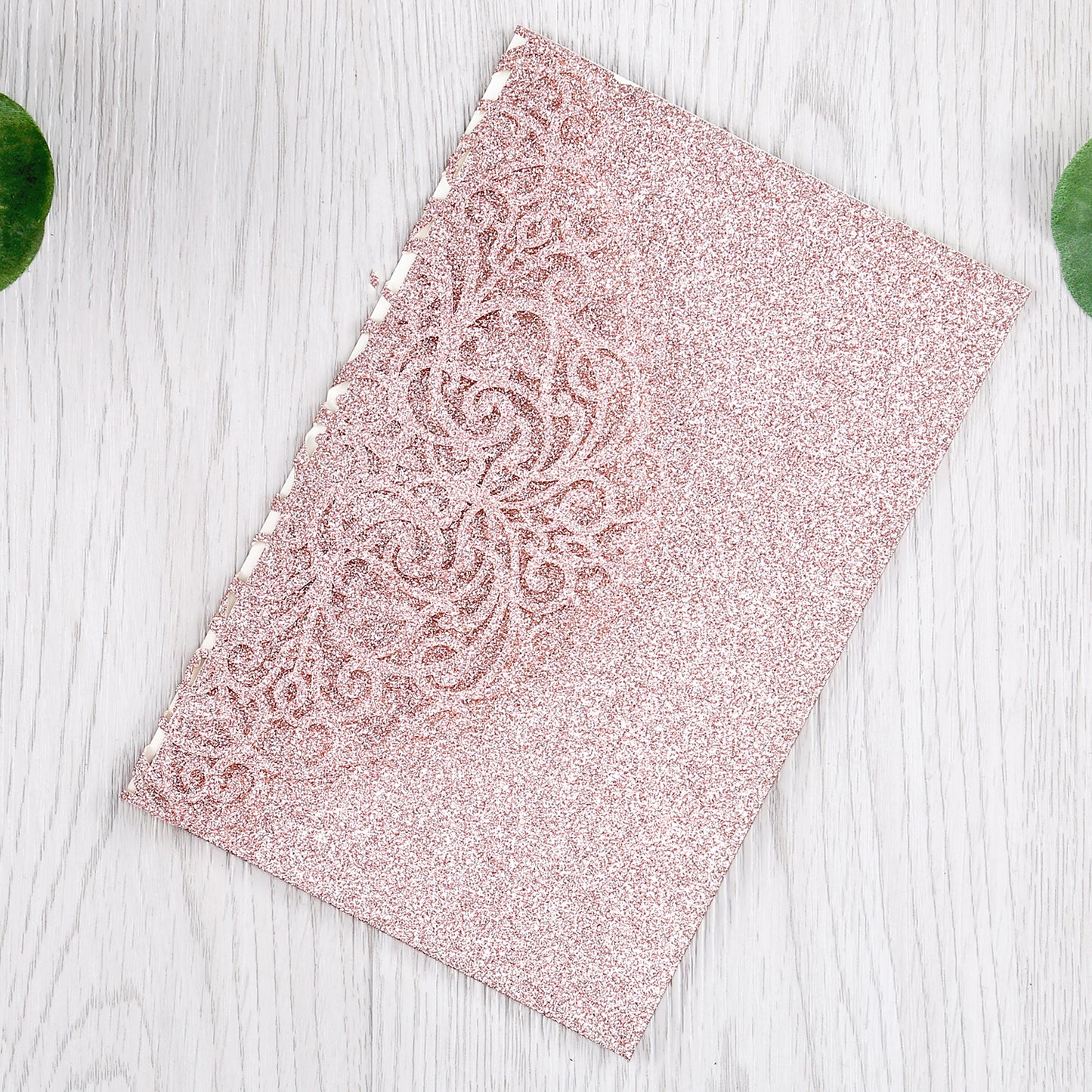 4.7 x7 inch Rose Gold Glitter Laser Cut Hollow Rose Wedding Invitations Cards with Glitter Pockets and Envelopes for Wedding Party - DorisHome