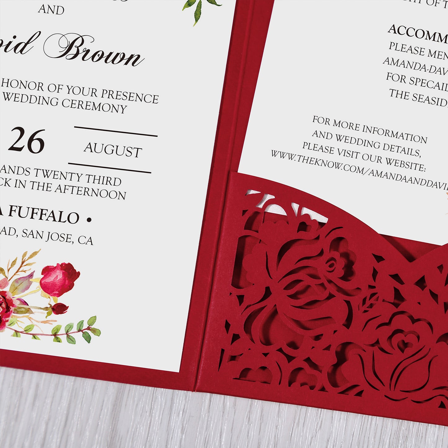 Red Floral Laser cut invitation cards for Wedding - DorisHome