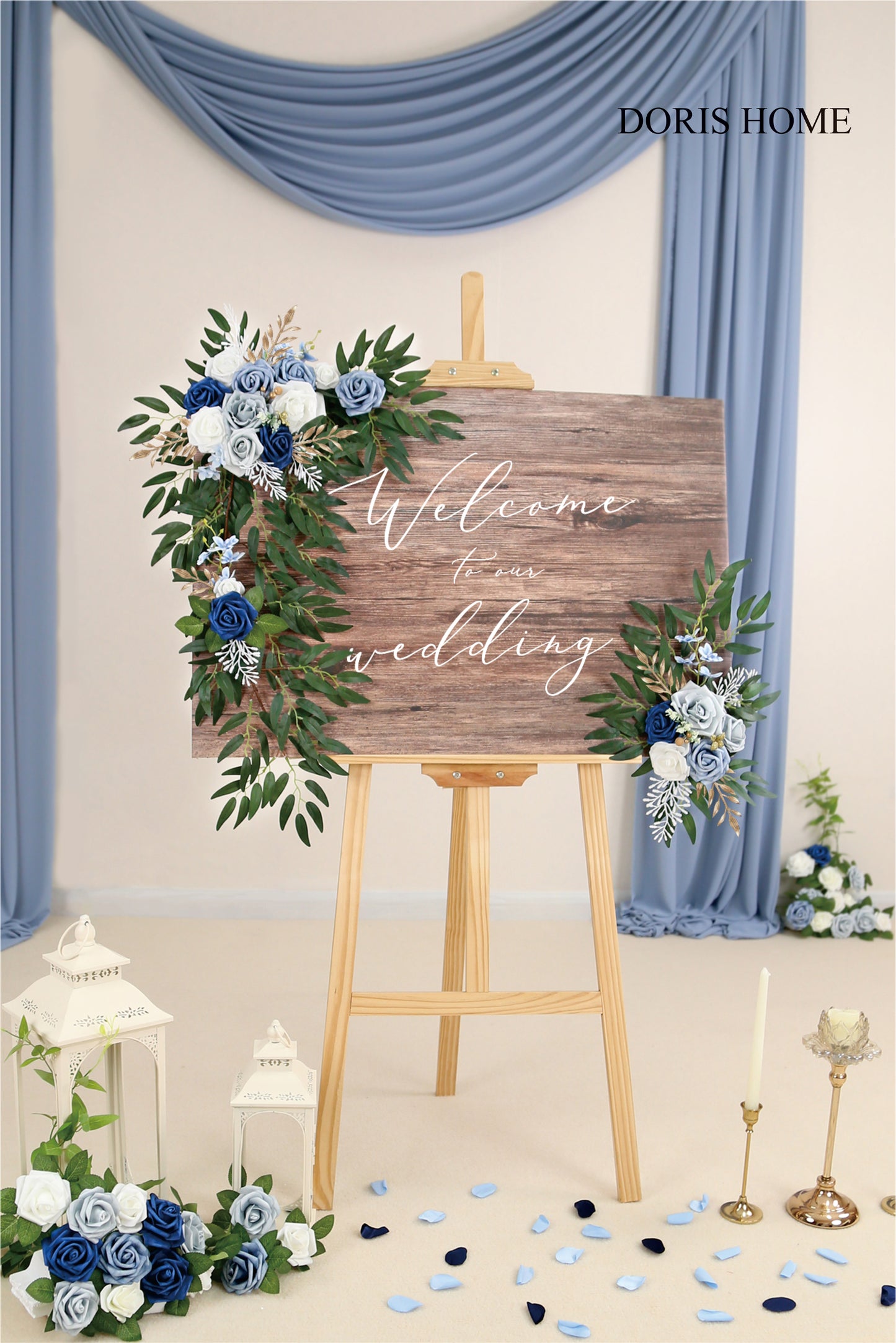 DORIS HOME Artificial Flower Swag Blue and White for Wedding Ceremony Sign Floral Decoration - Pack of 2