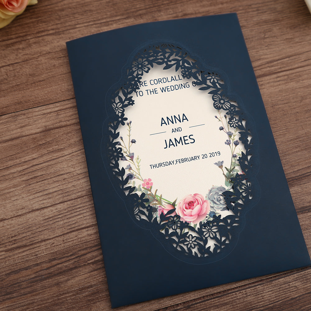 Pocket Navy Wedding Invitations Greeting Cards For Wedding - DorisHome