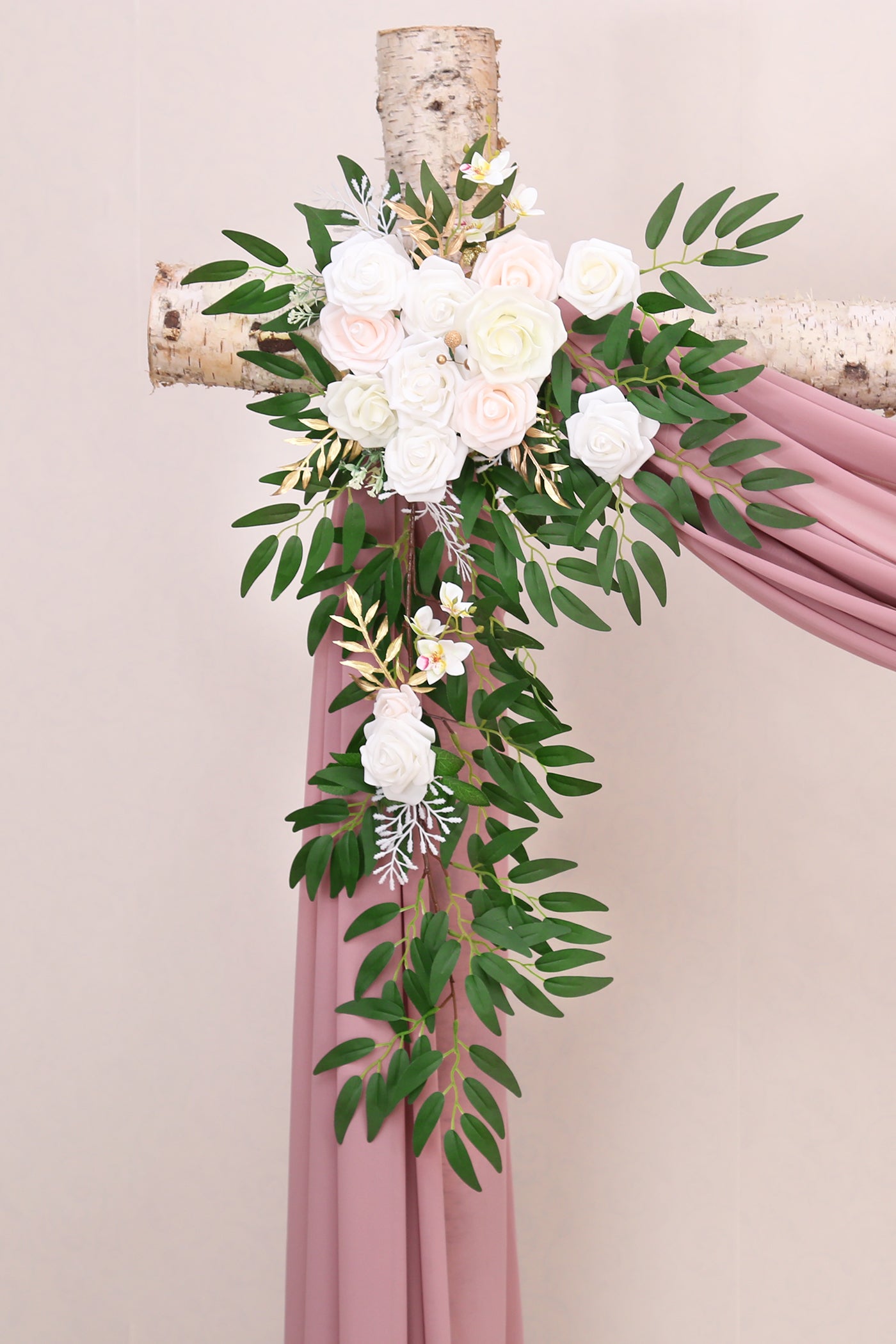 DORIS HOME Artificial Flower Swag White and Pink for Wedding Ceremony Sign Floral Decoration - Pack of 2