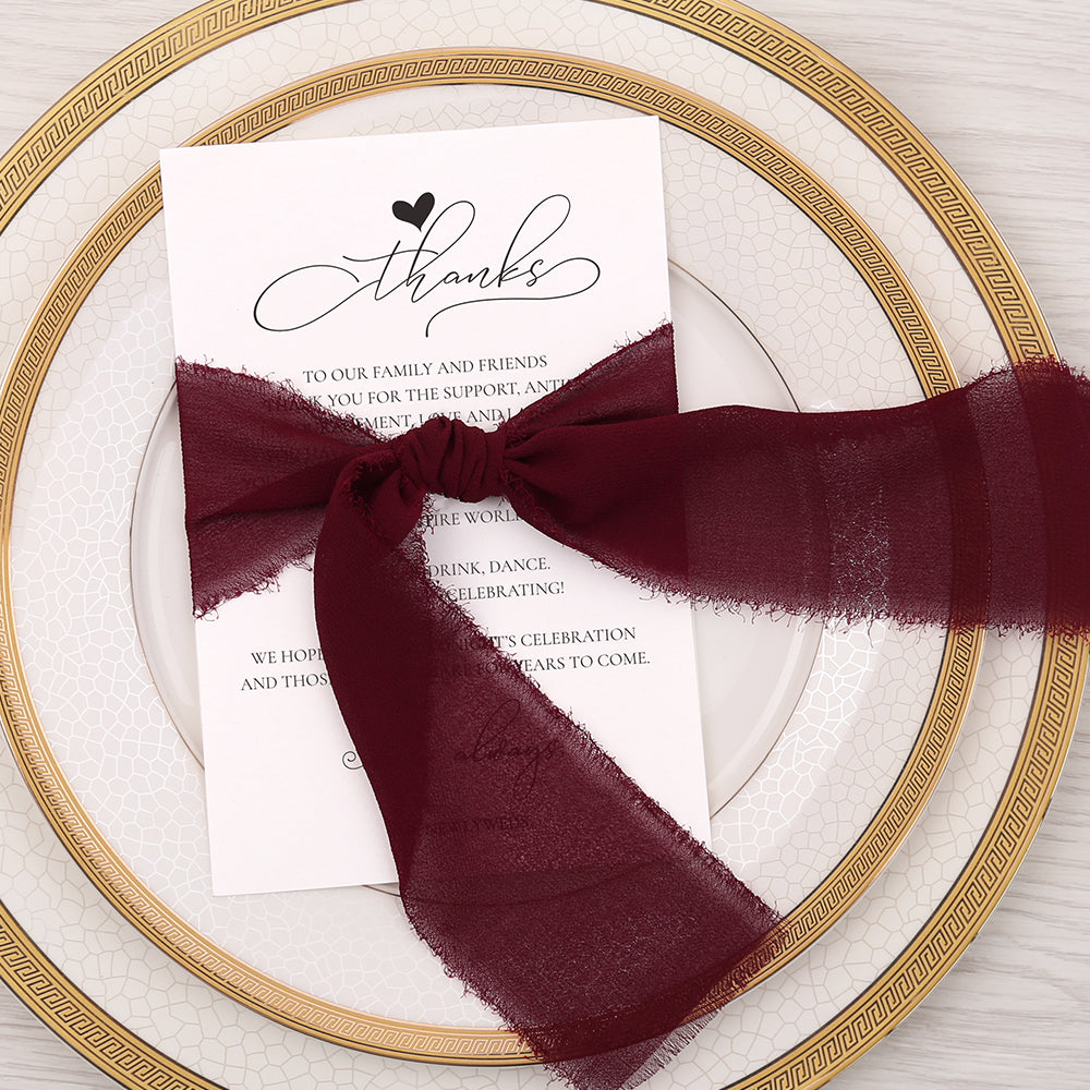 Thank You Place Setting Cards With Burgundy Chiffon Ribbon - DorisHome