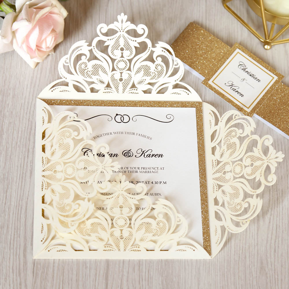 Square Gold Wedding Invitations for Wedding, Bridal Shower, Dinner, Party - DorisHome
