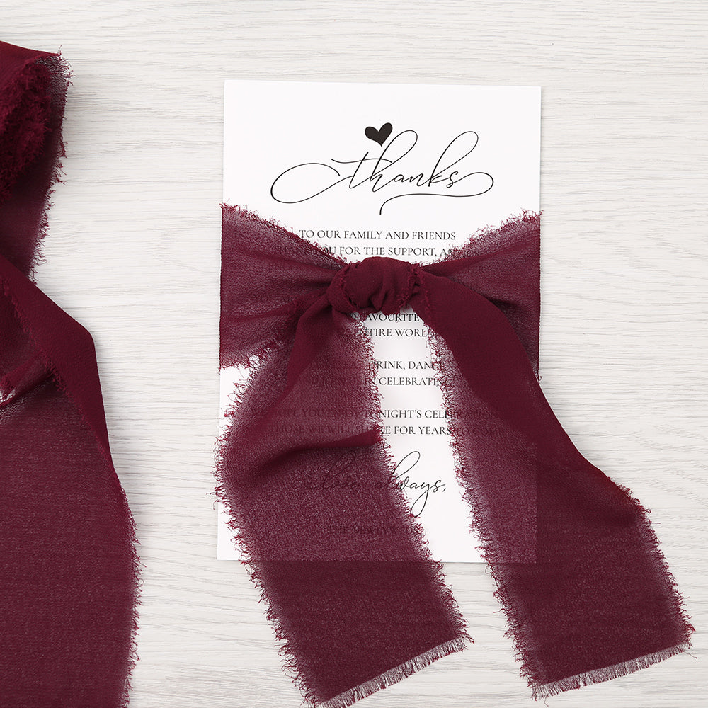 Handmade Fringe Chiffon Silk-Like Ribbon 2" x 7Yd Set of 3 Rolls Ribbons for Wedding Invitations, Bouquets, Gift Wrapping (3 Rolls Burgundy) - DorisHome