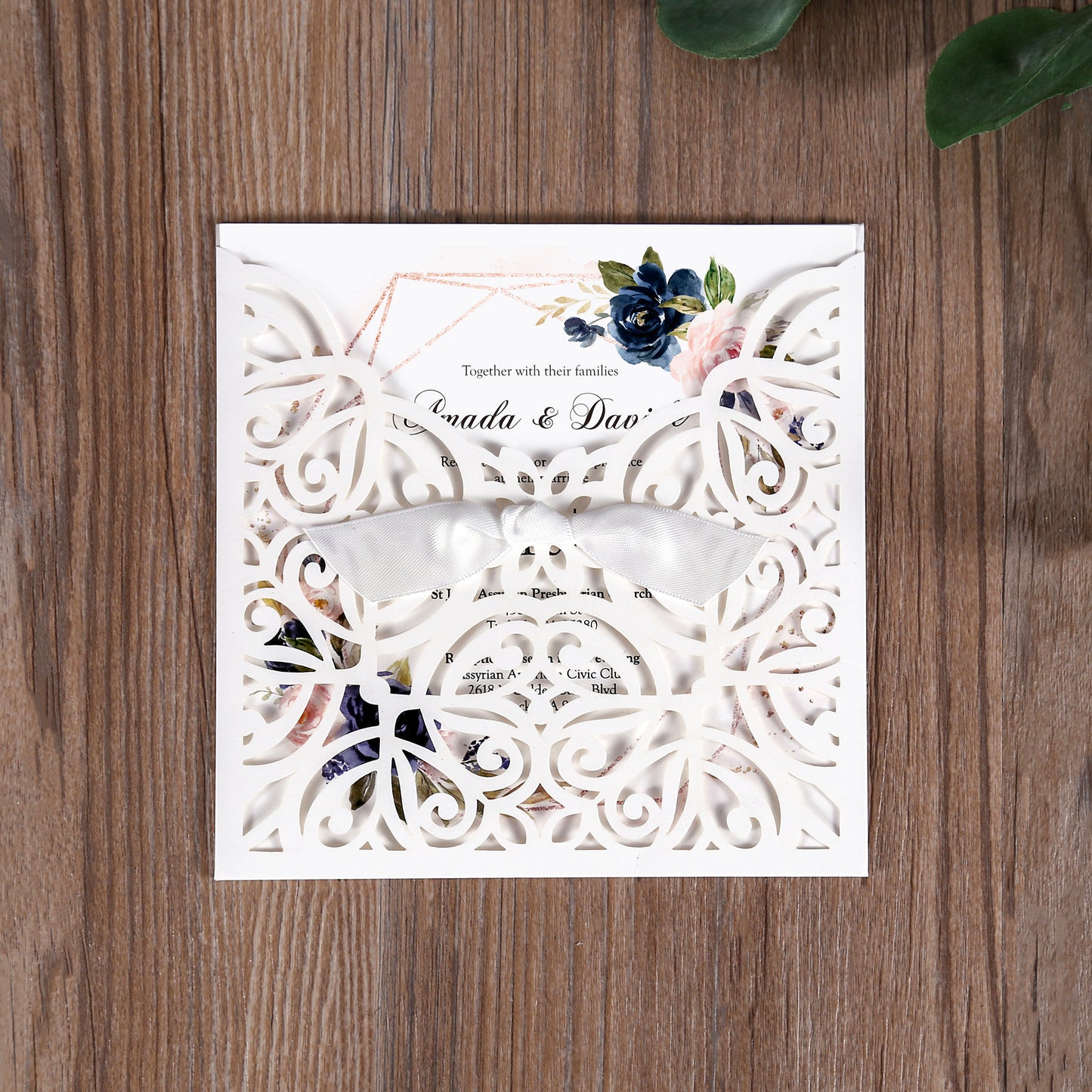 Lace Bowknot Vintage Laser Cut Wedding Invitation White Hollow-out Flowers