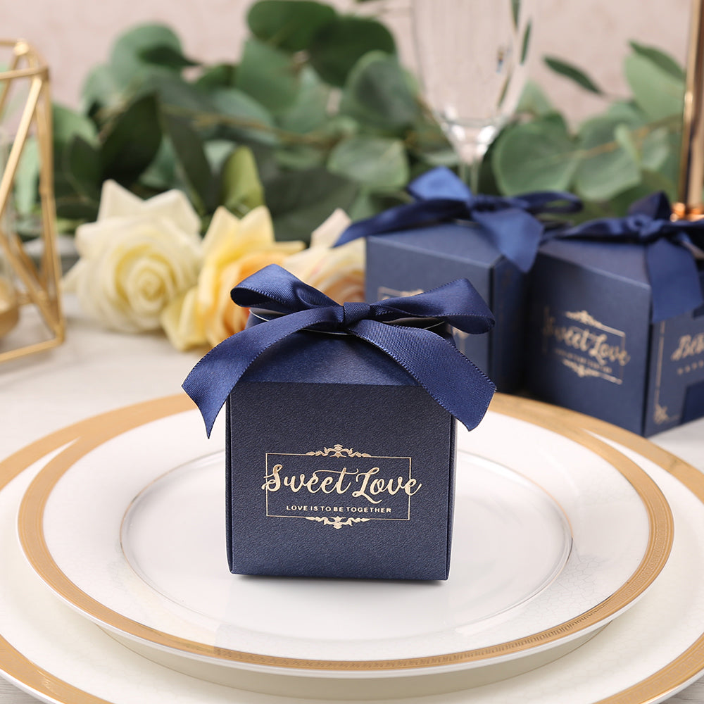 50 pcs Birthday Wedding Party Favor, Wedding Gift Bags Chocolate Candy and Gift Boxes Bridal Shower Party Paper Gift Box Blue Boxes with Ribbons,CB080B - DorisHome