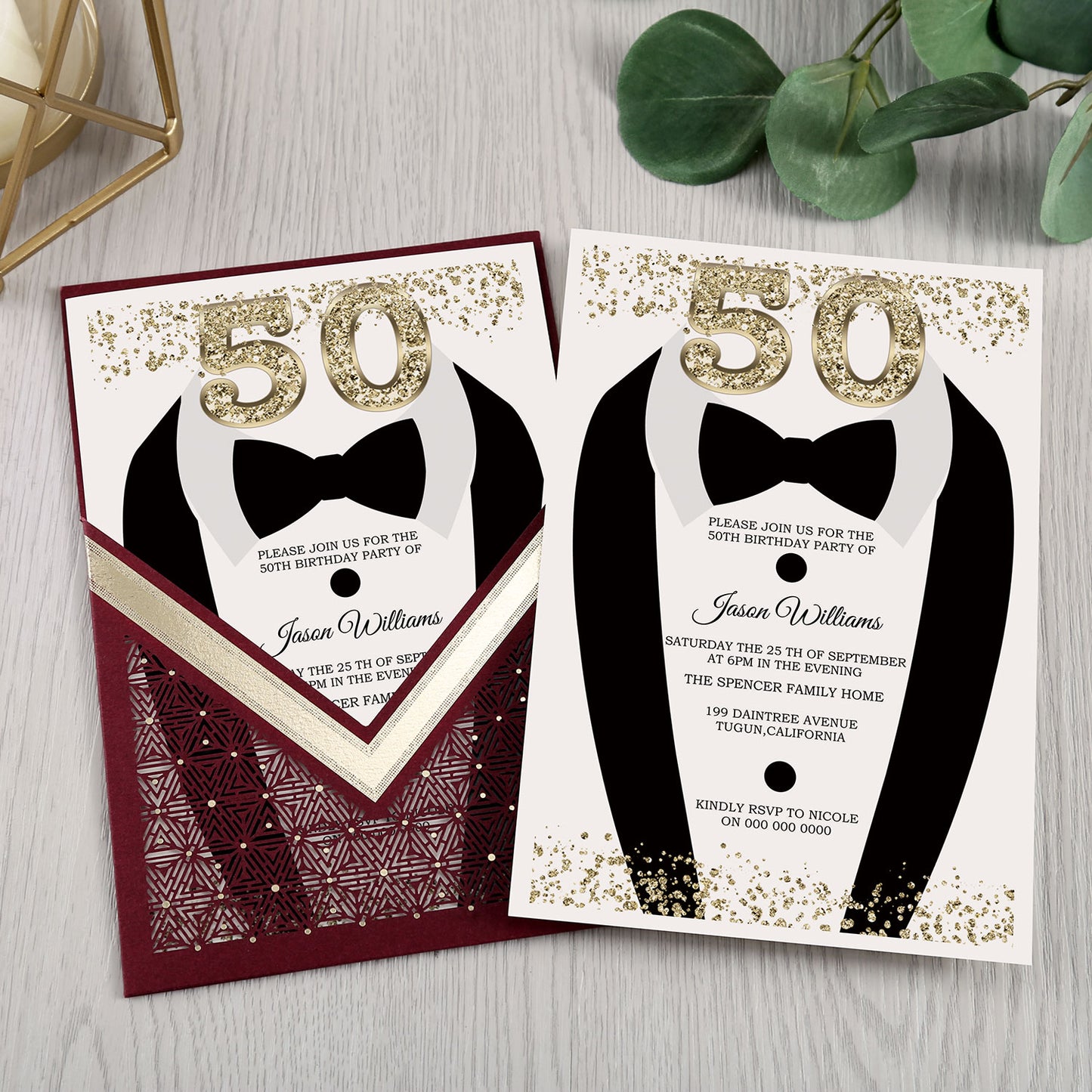 Burgundy Floral Laser cut invitation cards for Wedding, Anniversary, Quinceanera, Birthday