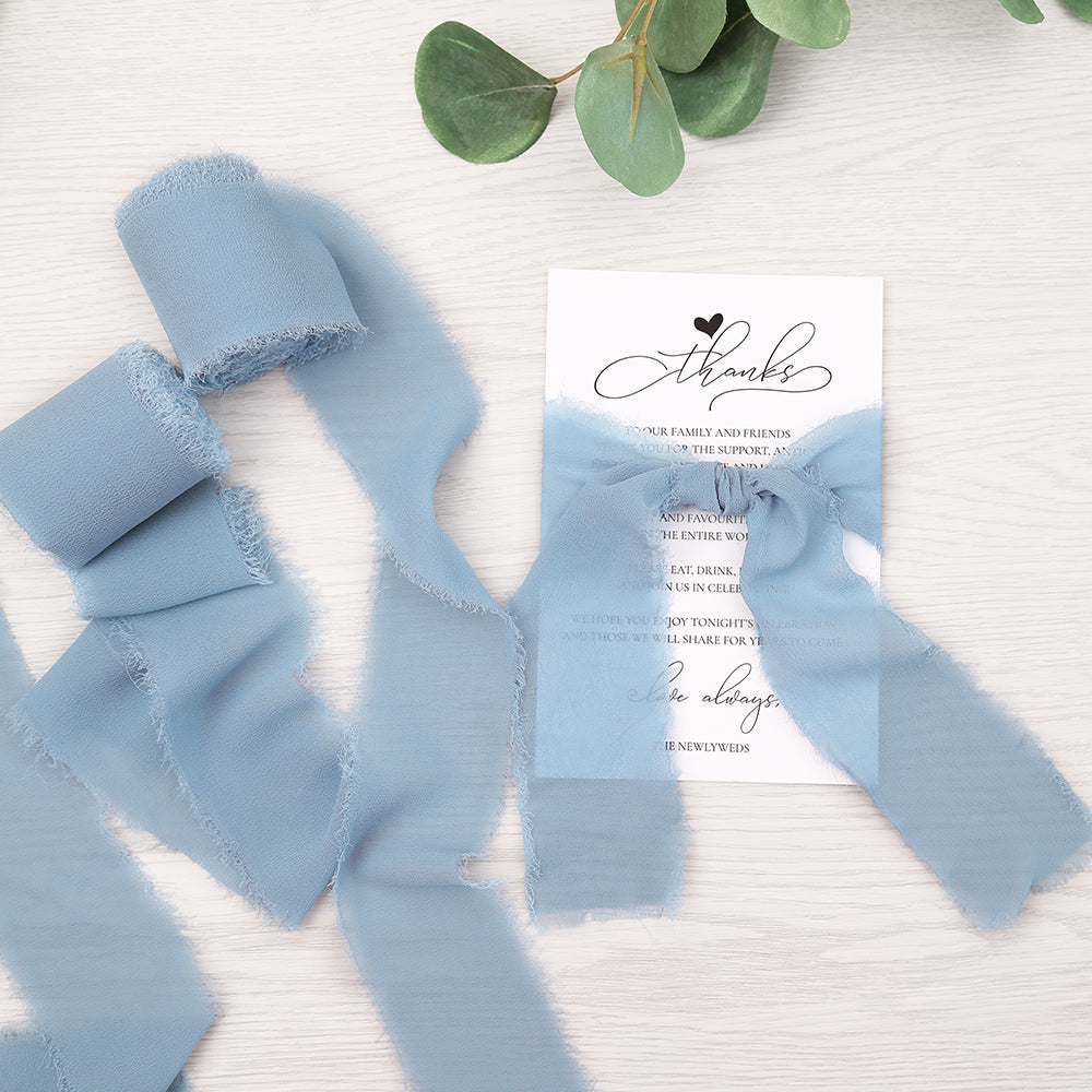 Handmade Fringe Chiffon Silk-Like Ribbon 2" x 7Yd Set of 3 Rolls Ribbons for Wedding Invitations, Bouquets, Gift Wrapping (3 Rolls Dusty Blue) - DorisHome