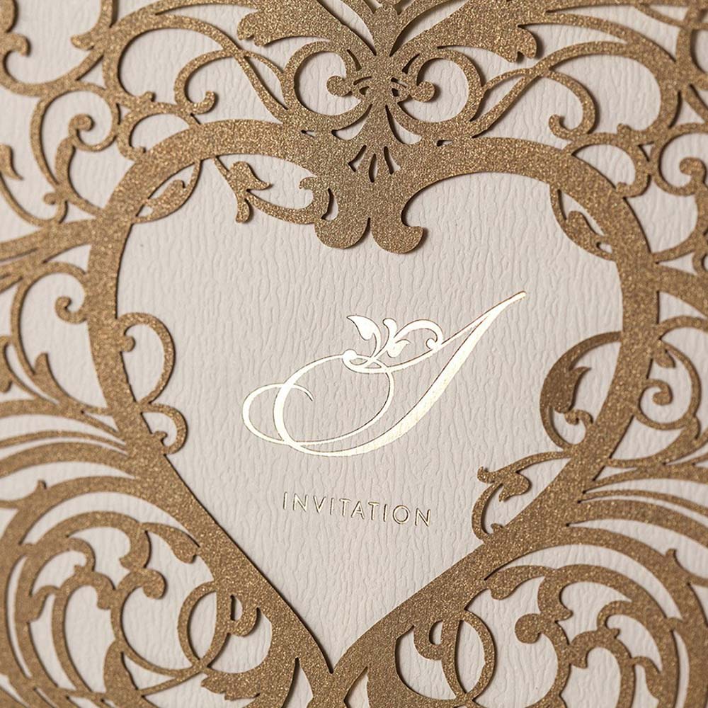 Gold Lace Cut Wedding Invitation Cards,Invitations - DorisHome